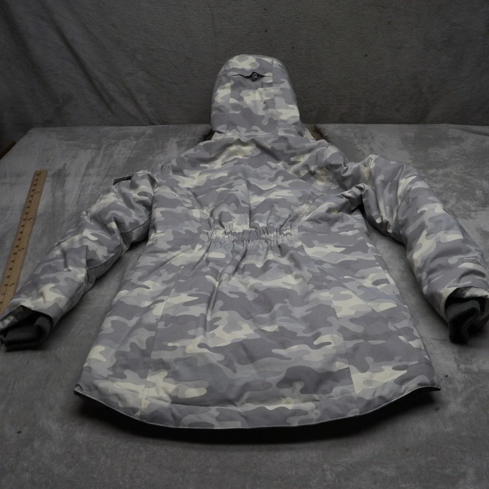 Eddie Bauer Down Jacket Womens Small White Camo Faux Fur Trim Insulated Parka